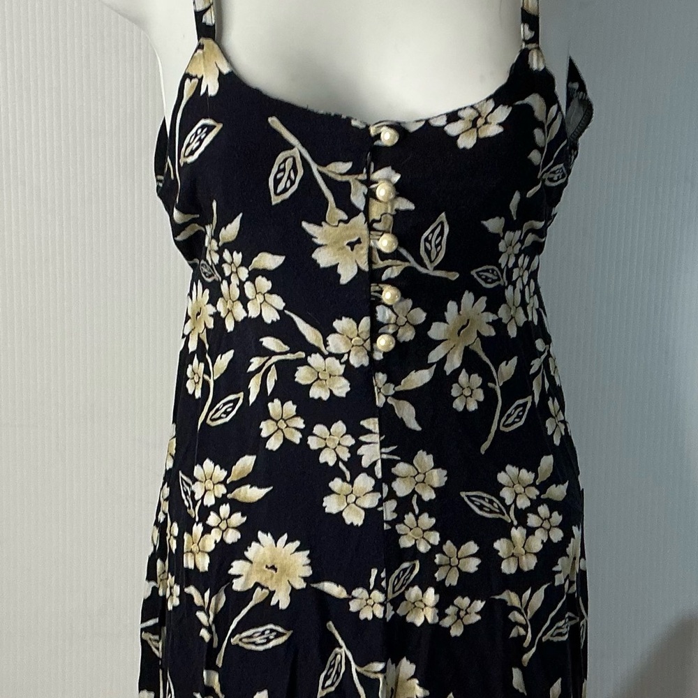 Floral Navy Long Sleeve Dress with Pearl Buttons